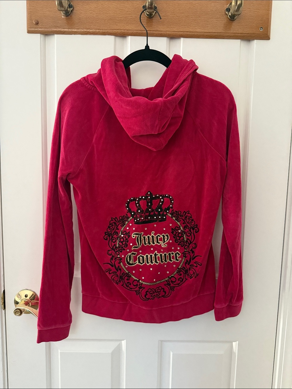 Juicy Couture Hot Pink Velour Hoodie Jacket with Embellished Back Crest